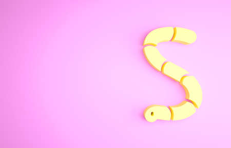 Yellow Worm icon isolated on pink background. Fishing tackle. Minimalism concept. 3d illustration 3D renderの写真素材