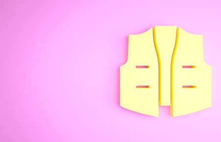 Yellow Fishing jacket icon isolated on pink background. Fishing vest. Minimalism concept. 3d illustration 3D renderの写真素材