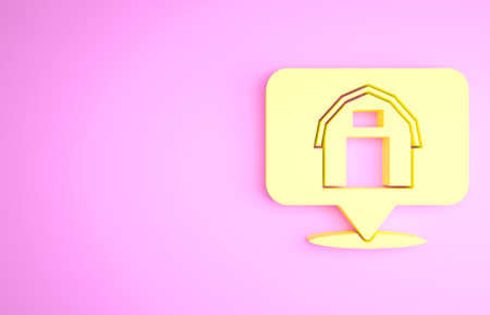 Yellow Location farm house icon isolated on pink background. Minimalism concept. 3d illustration 3D renderの写真素材