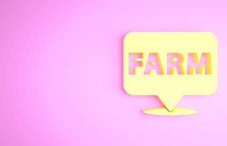 Yellow Location farm icon isolated on pink background. Minimalism concept. 3d illustration 3D render