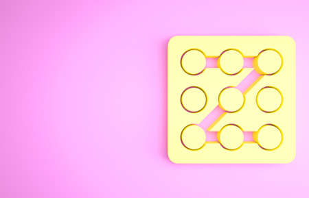 Yellow Graphic password protection and safety access icon isolated on pink background. Security, safety, protection, privacy concept. Minimalism concept. 3d illustration 3D renderの写真素材