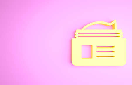 Yellow Ointment cream tube medicine icon isolated on pink background. Tube, container, toothpaste, cream sign. Minimalism concept. 3d illustration 3D renderの写真素材