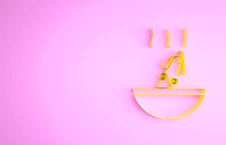 Yellow Soup with octopus icon isolated on pink background. Minimalism concept. 3d illustration 3D renderの写真素材