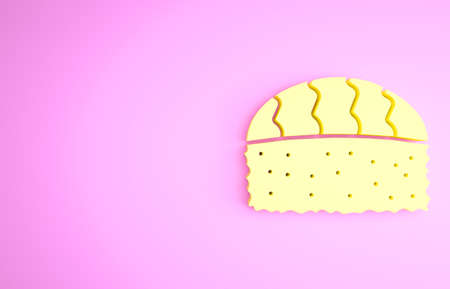 Yellow Sushi icon isolated on pink background. Traditional Japanese food. Minimalism concept. 3d illustration 3D renderの写真素材
