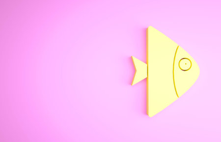 Yellow Fish icon isolated on pink background. Minimalism concept. 3d illustration 3D render