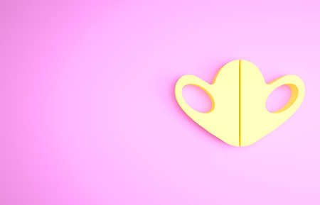 Yellow Medical protective mask icon isolated on pink background. Minimalism concept. 3d illustration 3D renderの写真素材