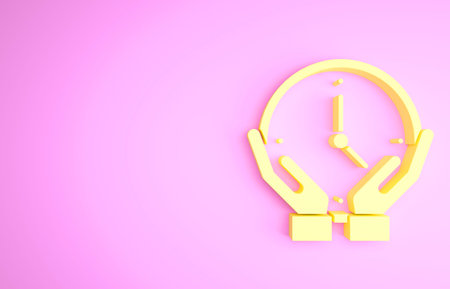 Yellow Clock icon isolated on pink background. time symbol. Minimalism concept. 3d illustration