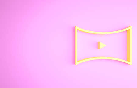Yellow Online play video icon isolated on pink background. Film strip with play sign. Minimalism concept. 3d illustration 3D renderの写真素材