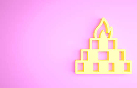 Yellow Yagna icon isolated on pink background. Minimalism concept. 3d illustration 3D renderの写真素材