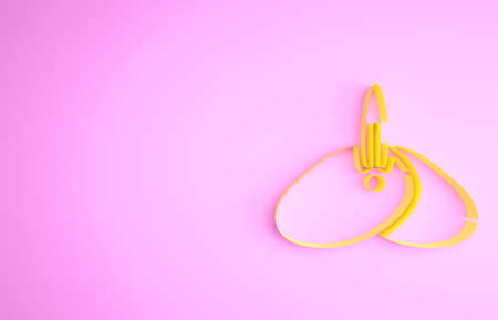Yellow Indian headgear turban with feather icon isolated on pink background. Minimalism concept. 3d illustration 3D renderの写真素材