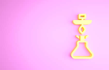 Yellow Hookah icon isolated on pink background. Minimalism concept. 3d illustration 3D renderの写真素材