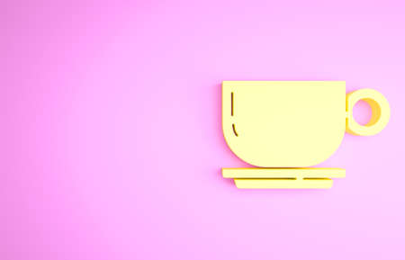 Yellow Coffee cup icon isolated on pink background. Tea cup. Hot drink coffee. Minimalism concept. 3d illustration 3D renderの写真素材