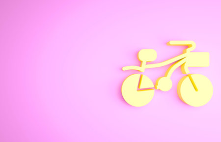 Yellow Bicycle icon isolated on pink background. Bike race. Extreme sport. Sport equipment....