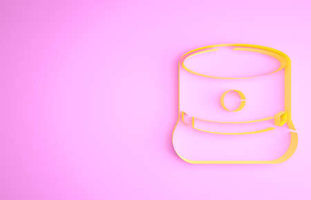 Yellow Kepi icon isolated on pink background. Cap army uniform headgear. Historic general hat. Minimalism concept. 3d illustration 3D renderの写真素材