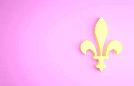 Yellow Fleur De Lys icon isolated on pink background. Minimalism concept. 3d illustration 3D renderの写真素材