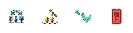 Set Smart farm with drone, , Chicken and camera and control farming system icon. Vectorのイラスト素材
