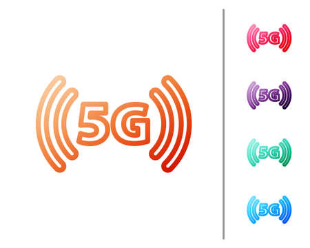 Red line 5G new wireless internet wifi connection icon isolated on white background. Global network high speed connection data rate technology. Set color icons. Vectorのイラスト素材