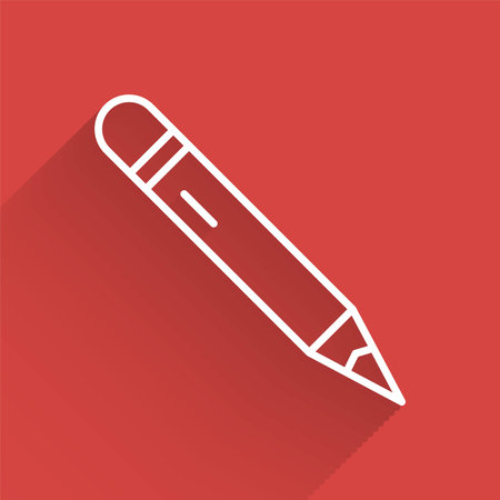 White line Pencil with eraser icon isolated with long shadow. Drawing and educational tools. School office symbol. Vectorのイラスト素材