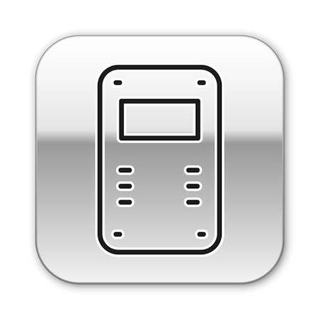 Black line Police assault shield icon isolated on white background. Silver square button. Vectorのイラスト素材