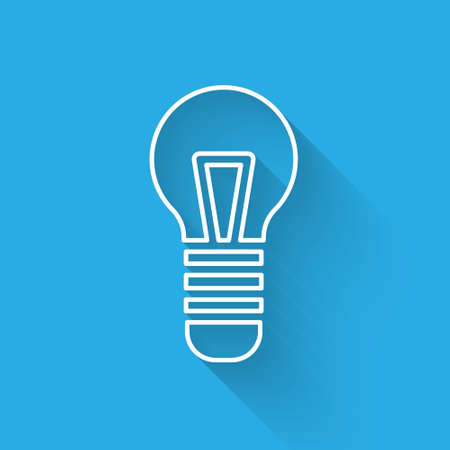 White line Light bulb with concept of idea icon isolated with long shadow. Energy and idea symbol. Inspiration concept. Vectorのイラスト素材