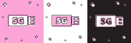 Set 5G modem for fast mobile Internet icon isolated on pink and white, black background. Global network high speed connection data rate technology. Vectorのイラスト素材