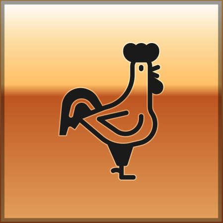 Black French rooster icon isolated on gold background. Vectorのイラスト素材