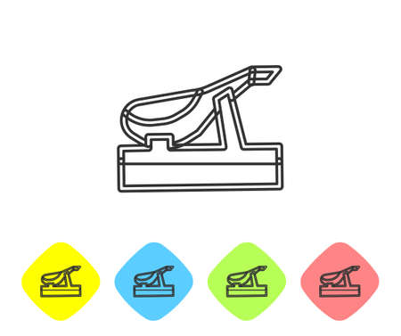 Grey line Spanish jamon on the wooden jamonera icon isolated on white background. Set icons in color rhombus buttons. Vectorのイラスト素材