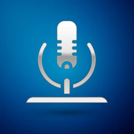 Silver Microphone icon isolated on blue background. On air radio mic microphone. Speaker sign. Vectorのイラスト素材