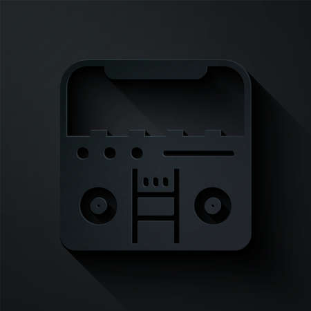 Paper cut Home stereo with two speakers icon isolated on black background. Music system. Paper art style. Vectorのイラスト素材