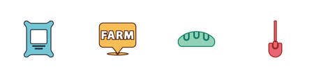 Set Fertilizer bag, Location farm, Bread loaf and Shovel icon. Vectorのイラスト素材