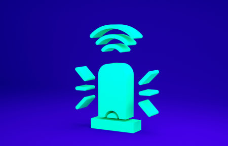 Green Smart flasher siren system icon isolated on blue background. Emergency flashing siren....