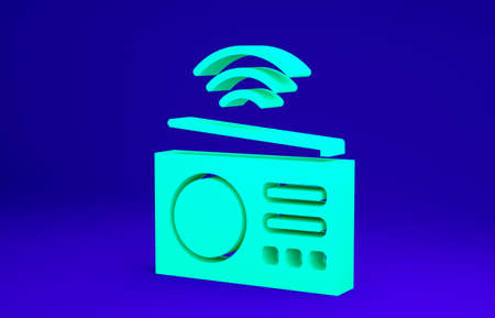 Green Smart radio system icon isolated on blue background. Internet of things concept with wireless connection. Minimalism concept. 3d illustration 3D renderの写真素材