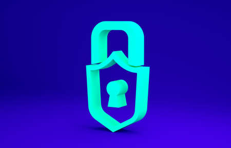 Green Lock icon isolated on blue background. Padlock sign. Security, safety, protection, privacy concept. Minimalism concept. 3d illustration 3D renderの写真素材