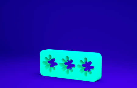 Green Password protection and safety access icon isolated on blue background. Security, safety, protection, privacy concept. Minimalism concept. 3d illustration 3D renderの写真素材