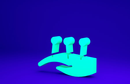Green Acupuncture therapy on the hand icon isolated on blue background. Chinese medicine. Holistic...