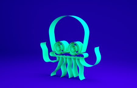 Green Octopus icon isolated on blue background. Minimalism concept. 3d illustrationの写真素材