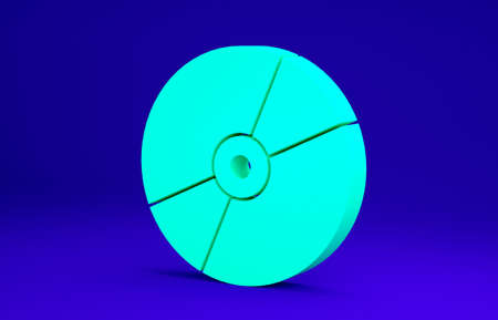 Green CD or DVD disk icon isolated on blue background. compact disc sign. Minimalism concept. 3d illustrationの写真素材