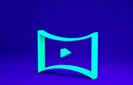 Green Online play video icon isolated on blue background. Film strip with play sign. Minimalism concept. 3d illustrationの写真素材