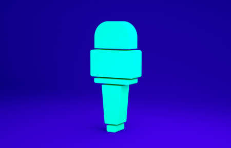 Green Microphone icon isolated on blue background. On air radio mic microphone. speaker sign. Minimalism concept. 3d illustrationの写真素材