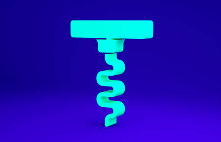 Green Wine corkscrew icon isolated on blue background. Minimalism concept. 3d illustration 3D renderの写真素材