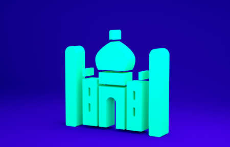 Green Taj Mahal mausoleum in Agra, Indiaicon isolated on blue background. Minimalism concept. 3d illustration 3D renderの写真素材