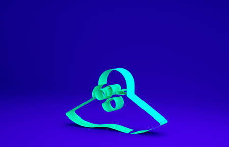 Green Elegant women hat icon isolated on blue background. Minimalism concept. 3d illustration 3D renderの写真素材