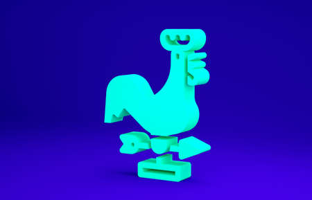 Green Rooster weather vane icon isolated on blue background. Weathercock sign. Windvane rooster. Minimalism concept. 3d illustration 3D renderの写真素材