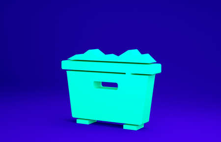 Green Trash can icon isolated on blue background. Garbage bin sign. Recycle basket icon. Office trash icon. Minimalism concept. 3d illustration 3D renderの写真素材