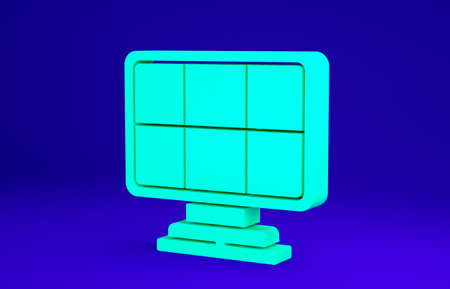Green Solar energy panel icon isolated on blue background. Minimalism concept. 3d illustration 3D renderの写真素材