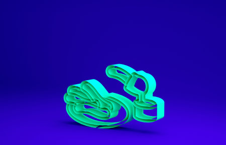 Green Churros and chocolate icon isolated on blue background. Traditional national Spain dessert,...