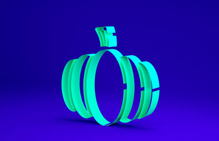 Green Pumpkin icon isolated on blue background. Happy Halloween party. Minimalism concept. 3d illustration 3D renderの写真素材