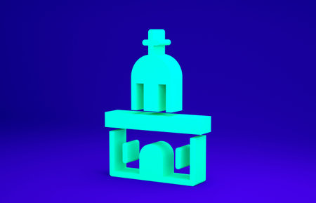 Green Church building icon isolated on blue background. Christian Church. Religion of church. Minimalism concept. 3d illustration 3D renderの写真素材