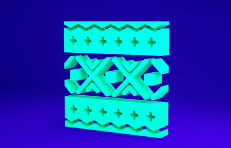 Green Ukrainian ethnic pattern for embroidery icon isolated on blue background. Traditional folk art...