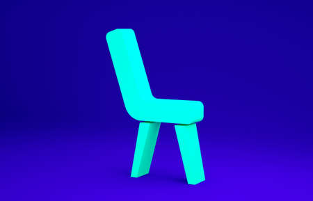 Green Armchair icon isolated on blue background. Minimalism concept. 3d illustration 3D renderの写真素材